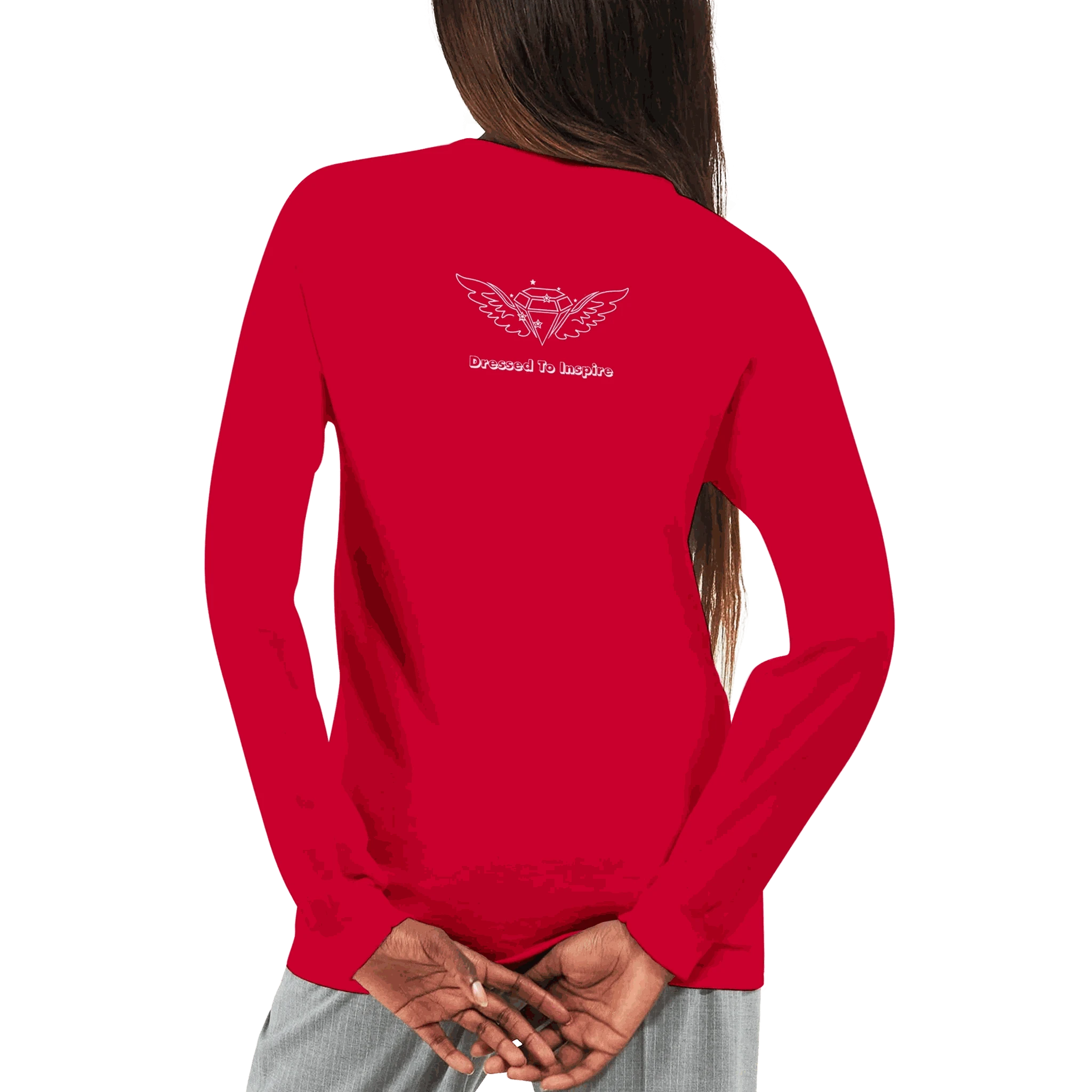 Back view of a person wearing a red Dream It. Do It. Achieve It. classic unisex longsleeve motivational T-shirt