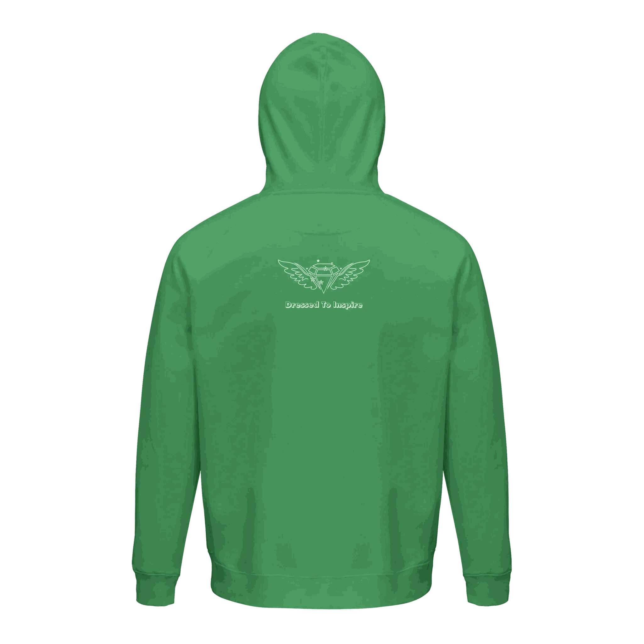 Green unisex organic hoodie with "Dream It. DO IT. Achieve It." motivational design on back