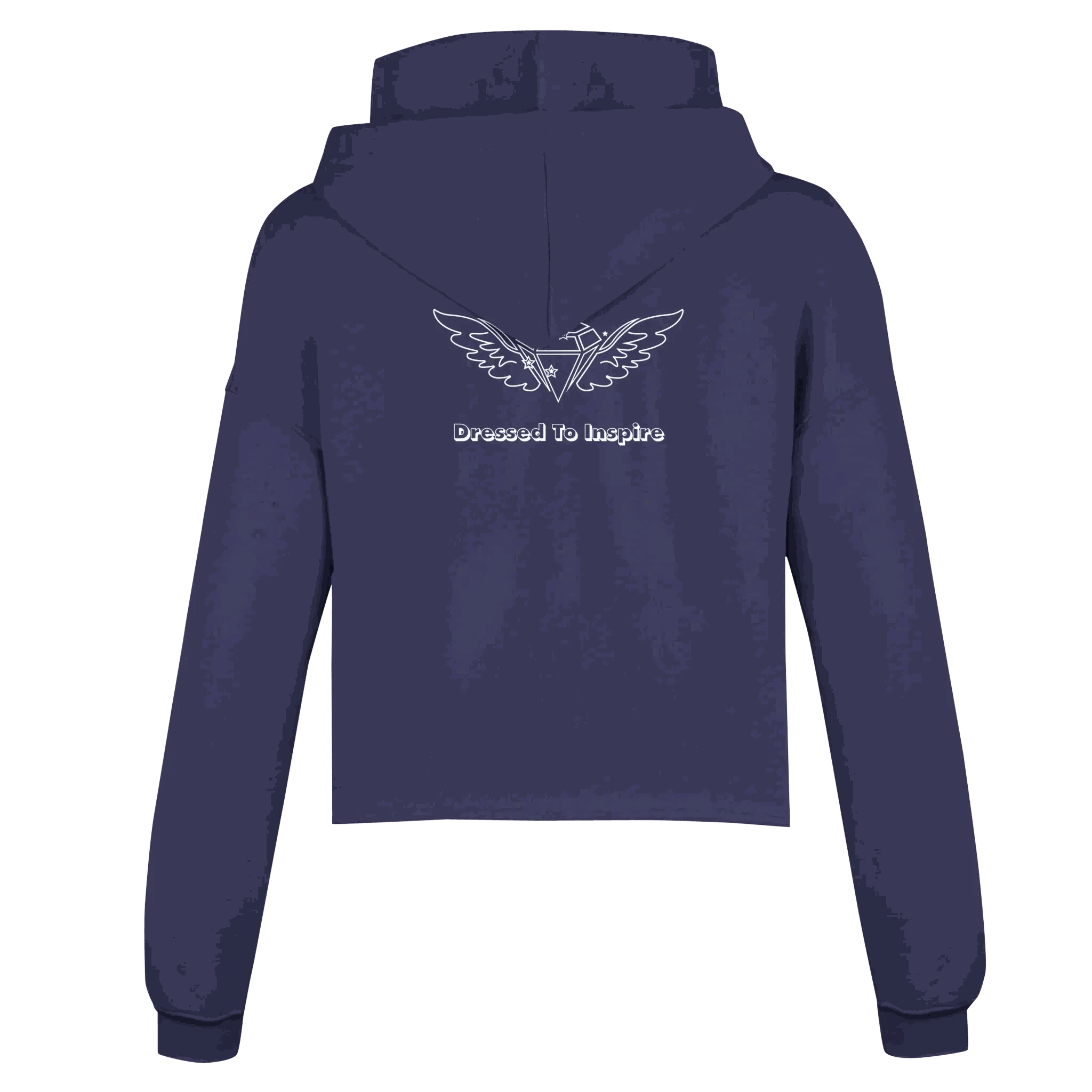 Women's navy blue cropped hoodie with motivational "Dream It. DO IT." theme and raw hem design