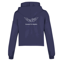 Women's navy blue cropped hoodie with motivational "Dream It. DO IT." theme and raw hem design